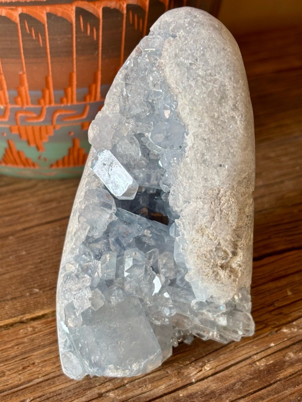 Celestite Geode Crystal – Polished Freeform Blue Celestite Cluster Deep Druzy